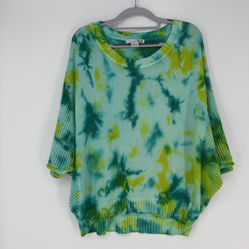 RXB‎ Sweater Womens Large Green Tie Dye Oversized Dolman Short Sleeve Boho Beach